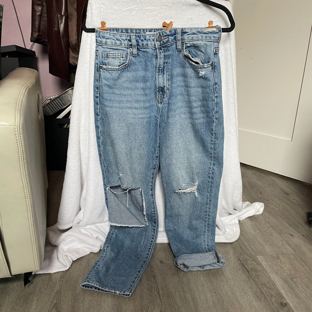 High - Waisted Ripped Boot Cut Jeans